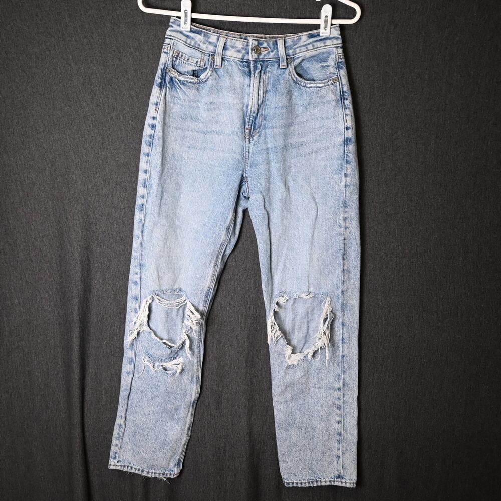 American Eagle Women's Size 2 (25x27) Mom Straight Jeans Distressed Ripped